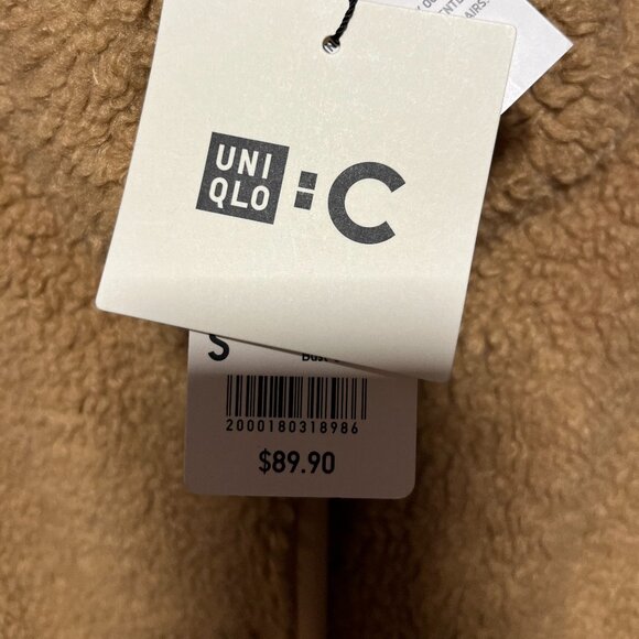 NWT $89 UNIQLO:C Long Teddy/Fleece Coat, Cinched Waist, Stand Collar S - Picture 6 of 7